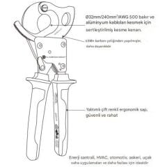 Proskit SR-V537 VDE 1000V Cırcır Mekanizmalı İzoleli Kablo Kesici