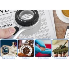 Skalalı Işıklı Büyüteç 30X Şarj Edilebilir | 4 Renkli Led