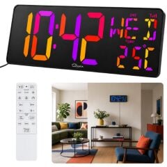 WİFİ150 RGB Renkli Büyük Ekranlı Dijital Duvar Saati | Sıcaklık ve Gün Gösterim