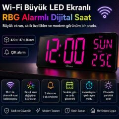 WİFİ150 RGB Renkli Büyük Ekranlı Dijital Duvar Saati | Sıcaklık ve Gün Gösterim