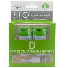 1.5V 5000mAh D Boy LR20  Usb Şarjlı Pil (2'li Paket)