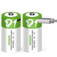 1.5V 5000mAh D Boy LR20  Usb Şarjlı Pil (2'li Paket)