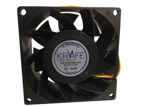 Krafe 80x80x38 24V DC 3 Kablolu Rulmanlı Fan
