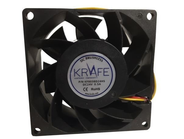 Krafe 80x80x38 24V DC 3 Kablolu Rulmanlı Fan