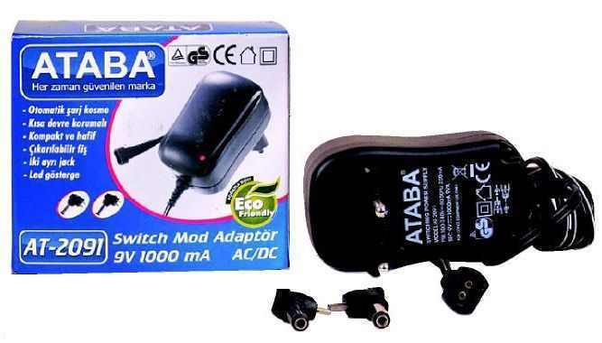 ATABA AT-2091 9V 1000 MA ÇİFT JACKLI ADAPTÖR