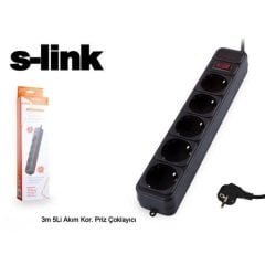 S-link Beşli 3 Metre Akım Korumalı Priz