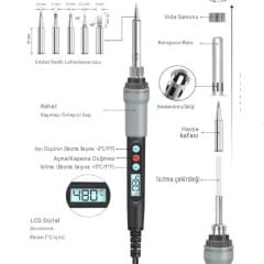 Wellhise S90 90W Dijital Ekranlı Isı Ayarlı Kalem Havya Seti, Lehim Kiti