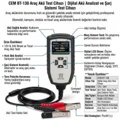 Cem BT-130 Dijital Araç Akü Test Cihazı