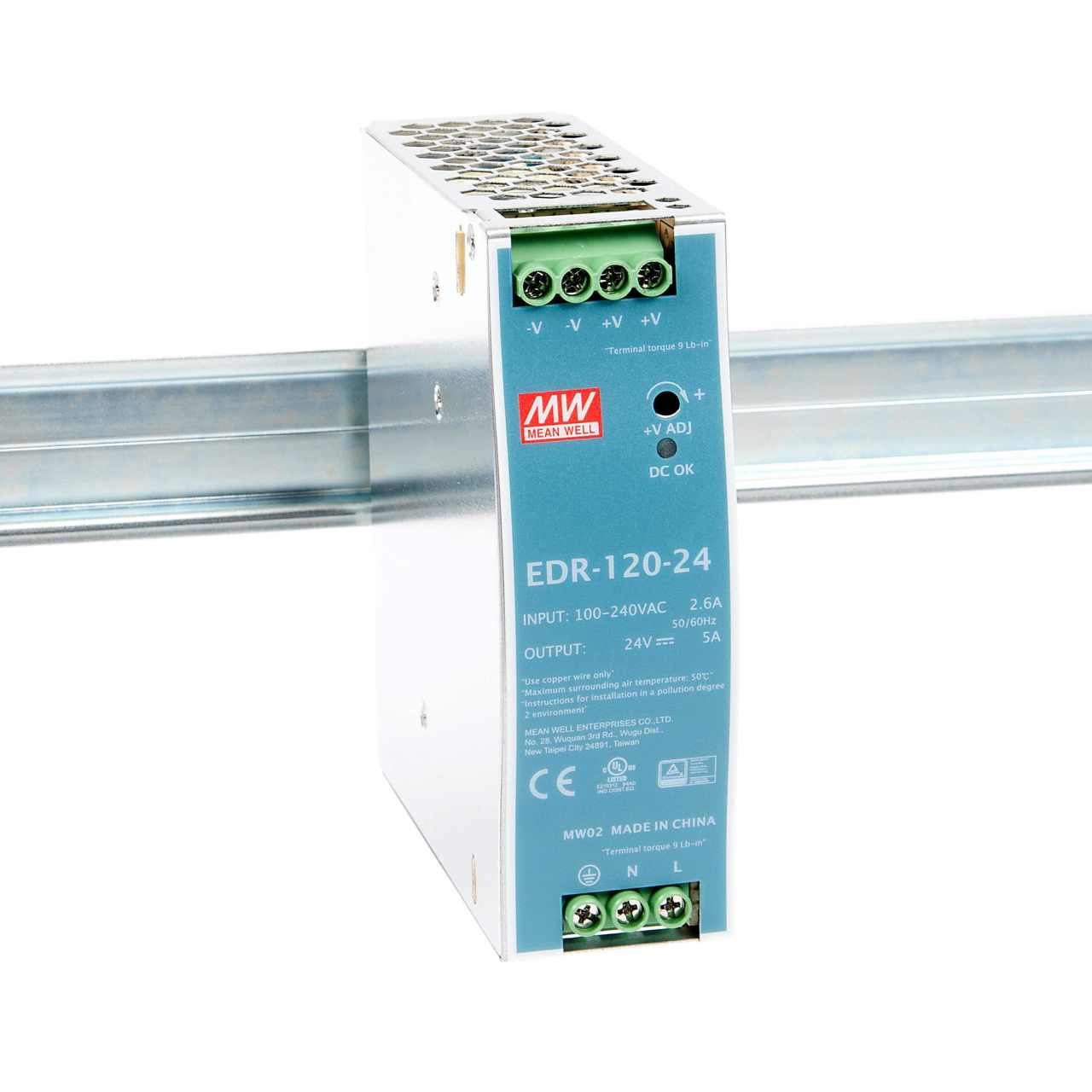 MeanWell 120W 24VDC 5A Ray Montaj Güç Kaynağı