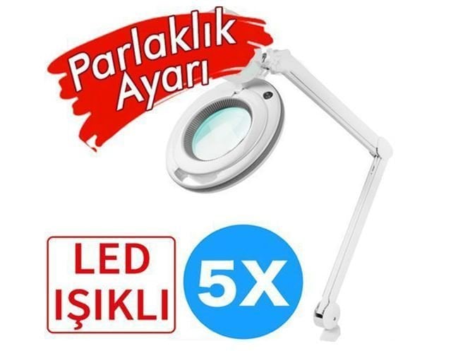 Ayarlanabilir Işık Seviyeli 5X Masaüstü Büyüteç