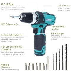 Proskit PT-1206F 12V Li-Ion Şarjlı Matkap Vidalama