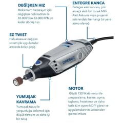 Dremel 3000-15 El Motoru ve S724 150 Parça Aksesuar Seti