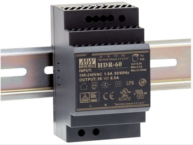 MeanWell 60W 24VDC 2,5A 85-264VAC Ray Montaj Güç Kaynağı
