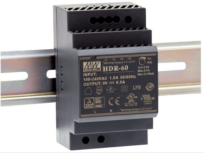 MeanWell 60W 24VDC 2,5A 85-264VAC Ray Montaj Güç Kaynağı
