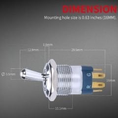 16mm IP67 Rgb Led Işıklı Metal Toggle Anahtar