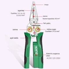 Laoa Çok Amaçlı Elektrikçi Pensesi ve Kontrol Kalemi