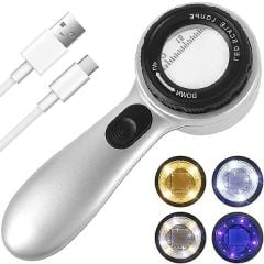 Skalalı Işıklı Büyüteç 30X Şarj Edilebilir | 4 Renkli Led
