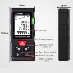 Sndway SW-MS50 50M Lazermetre Lazer Mesafe Ölçer