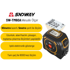 Sndway SW-TM60A Lazer Mesafe Ölçerli Şerit Metre | 60m + 5m