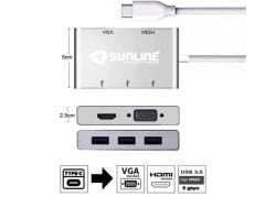Sunline 170694 Type-C USB 3.0 Hub 5in1 Dönüştürücü