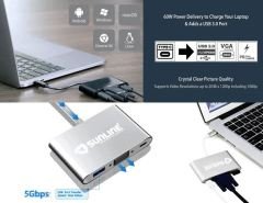 Sunline 170681 Usb Type-C Çoklu Portlu Dönüştürücü Adaptör