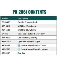 Proskit PK-2061 Solar MC3 ve MC4 Sıkma Aleti Seti
