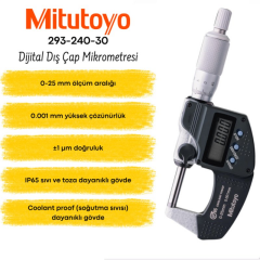 Mitutoyo 293-240-30 Dijital Mikrometre IP65 | 0-25 mm