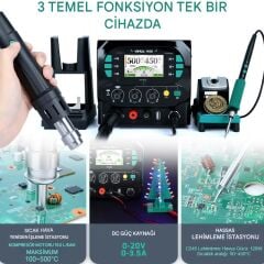 Yihua 983D 3in1 Sıcak Hava Üflemeli Havya İstasyonu ve Dc Güç Kaynağı