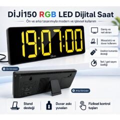 DİJİ150 RGB Renkli Büyük Ekranlı Dijital Saat | Uzaktan Kumandalı