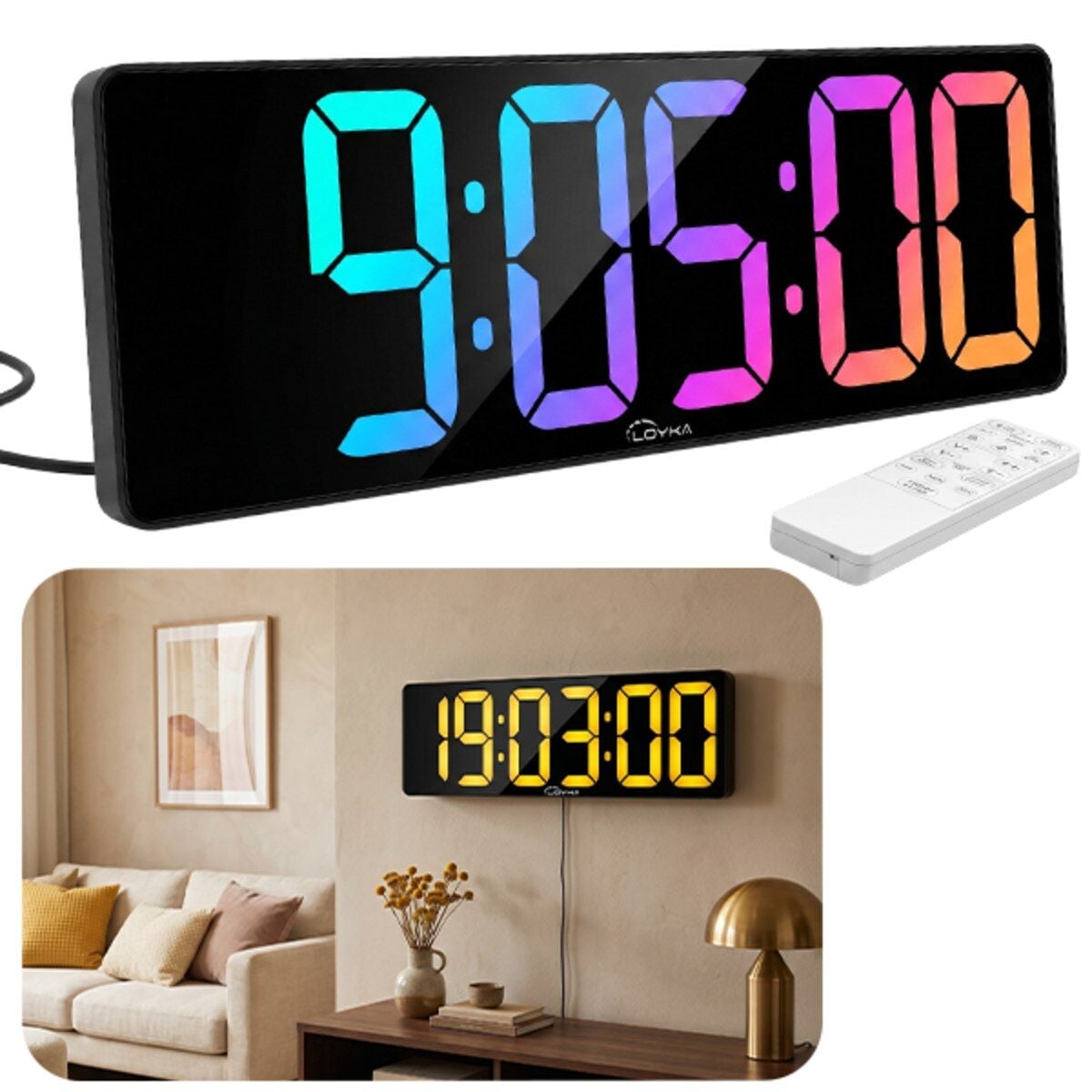 DİJİ150 RGB Renkli Büyük Ekranlı Dijital Saat | Uzaktan Kumandalı