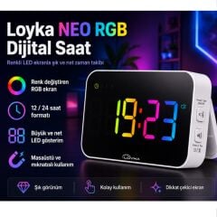 Loyka NEO RGB Mini Renkli Dijital Led Duvar ve Masa Saati