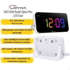 Loyka NEO RGB Mini Renkli Dijital Led Duvar ve Masa Saati