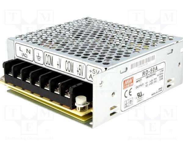 Mean-Well RD-50A 50W 5V-12V Çıkışlı Metal Güç Kasa Kaynağı