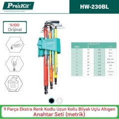 Proskit HW-230BL Uzun Top Başlı Renkli Alyan Anahtar Seti