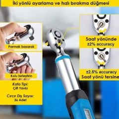 Loyka AWJ4-0200 Cırcır Başlı Dijital Torkmetre Tork Anahtarı 200Nm