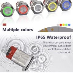 19mm İp65 Led Işıklı Soketli ve Kablolu Metal Yaylı Buton