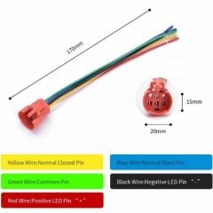 19mm İp65 Led Işıklı Soketli ve Kablolu Metal Kalıcı Buton