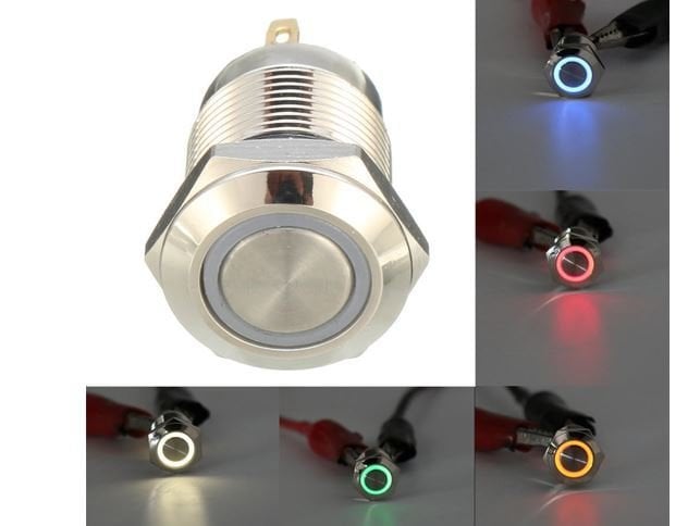 16mm Ledli Yaylı Metal Su Gecirmez Buton 6-24vdc