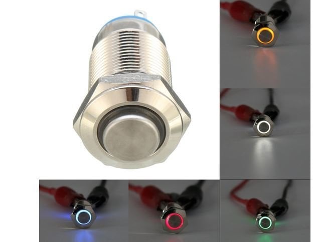 12mm Ledli Metal Su Geçirmez Kalıcı Buton 6-24VDC