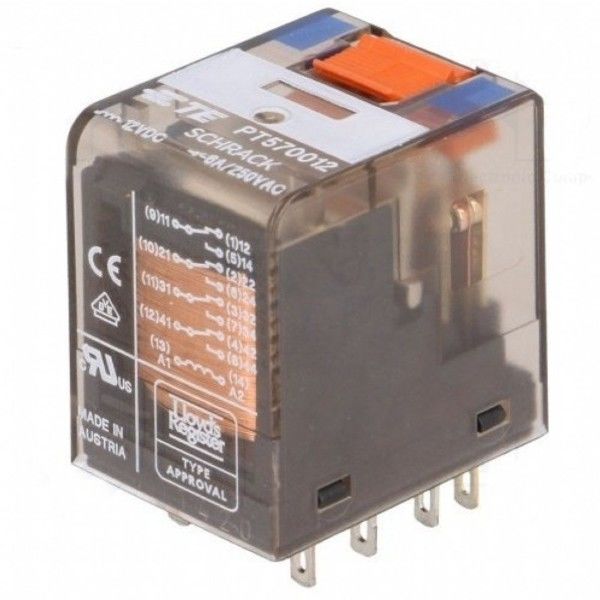 Schrack PT570012 12VDC 4C/O 6A End. Röle Test Butonlu