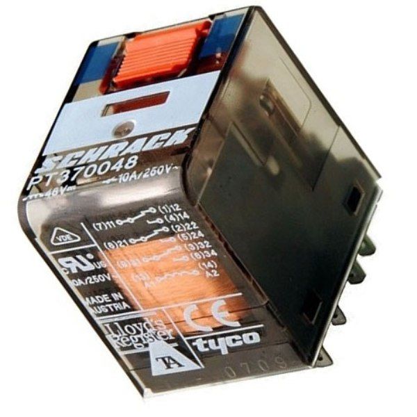 Schrack PT370048 48VDC 3C/O 10A End-Röle Test Butonlu