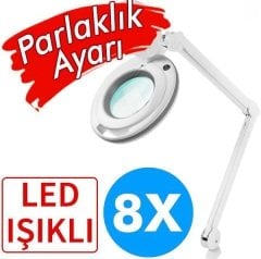 6017-8 Ayarlanabilir Işık Seviyeli 8x Masaüstü Büyüteç